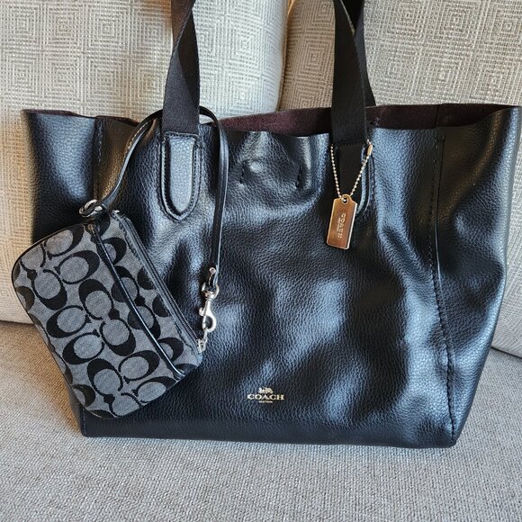 Coach black Pebble leather Derby tote 58660 and Sig C zip wristlet - Picture 1 of 14